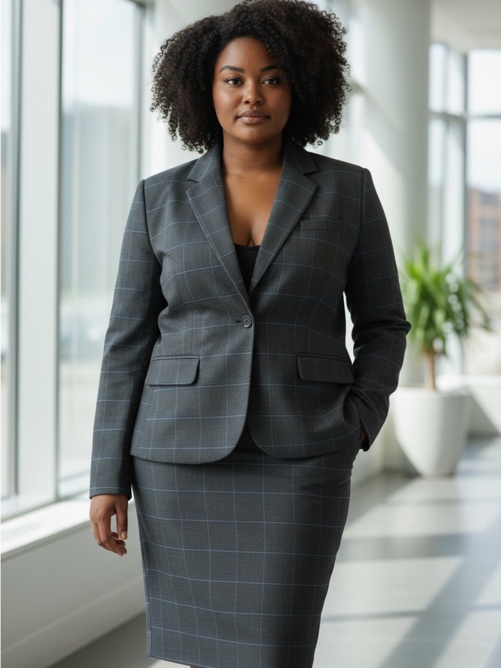 SIMONS Gray Windowpane Women’s Blazer size 8 & Skirt size 10 Set